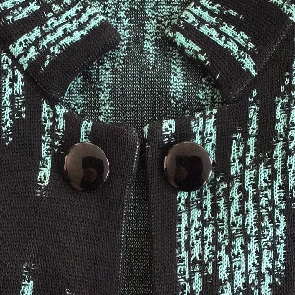 Ming Wang cropped knit black/turquoise 3/4 sleeve open front cardigan size s/m